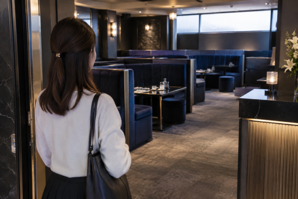 女性がホストクラブの店内に入ろうとしている様子
